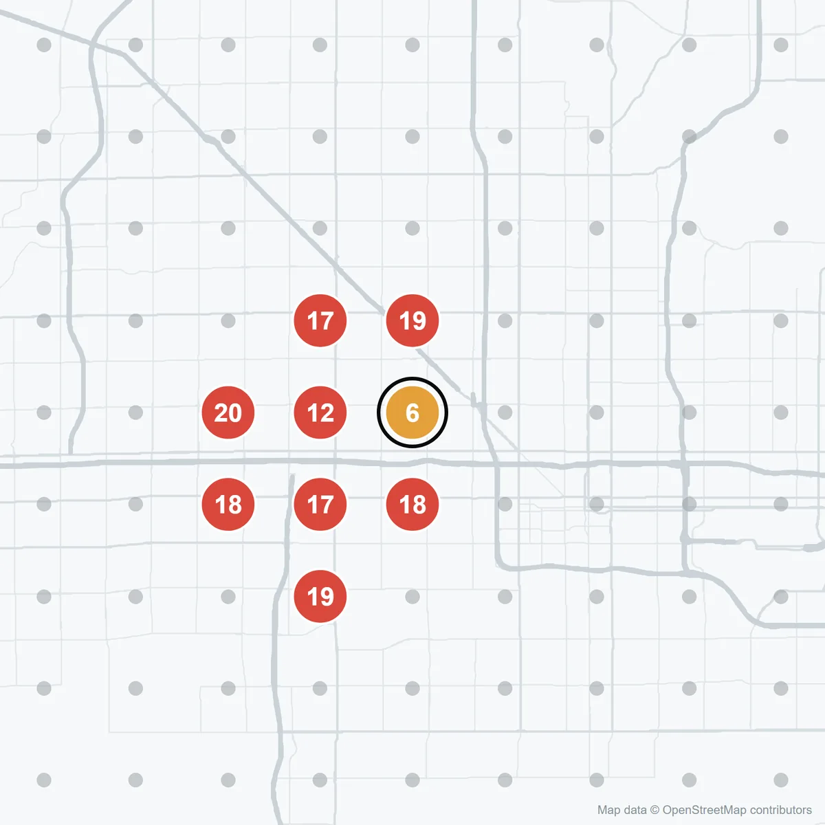 Google Maps ranks for &ldquo;paint store&rdquo; around Finisher's Warehouse, September 5, 2026. A week before the new site: in the results at 9 spots, none higher than 6th.