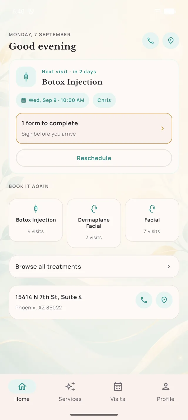 Moon Valley Med Spa app: Next visit