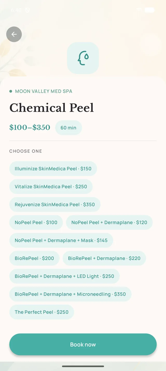 Moon Valley Med Spa app: Prices and options