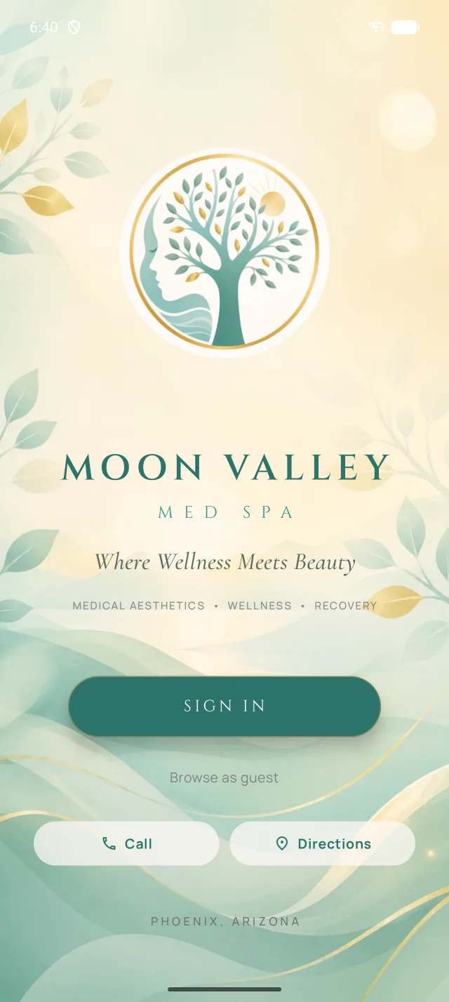 Moon Valley Med Spa app: Sign in