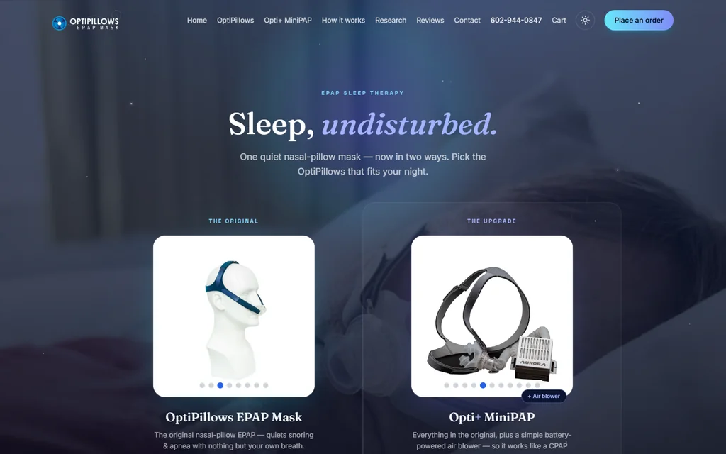 OptiPillows website